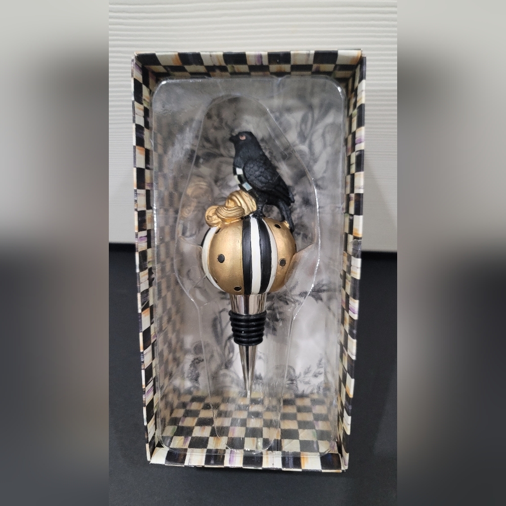 MacKenzie Childs Crow/Raven/Pumpkin/Checkered Halloween Wine Bottle Stopper